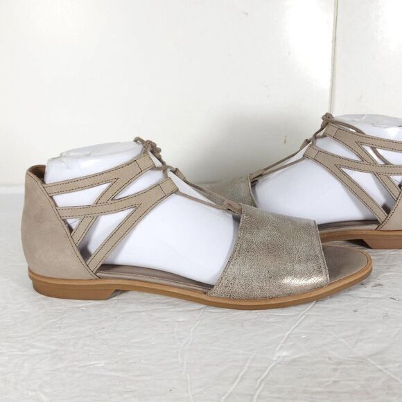 Paul Green Women's Morea US 8,5 Uk 6 Leather Metallic Taupe Lace-Up Sandals - Picture 9 of 15